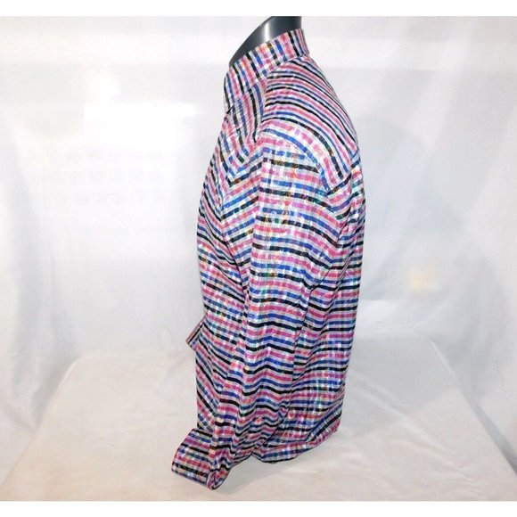 Franco Negretti Montreal Mens Medium Pink Blue Black Plaid Button Front Shirt - Picture 11 of 12